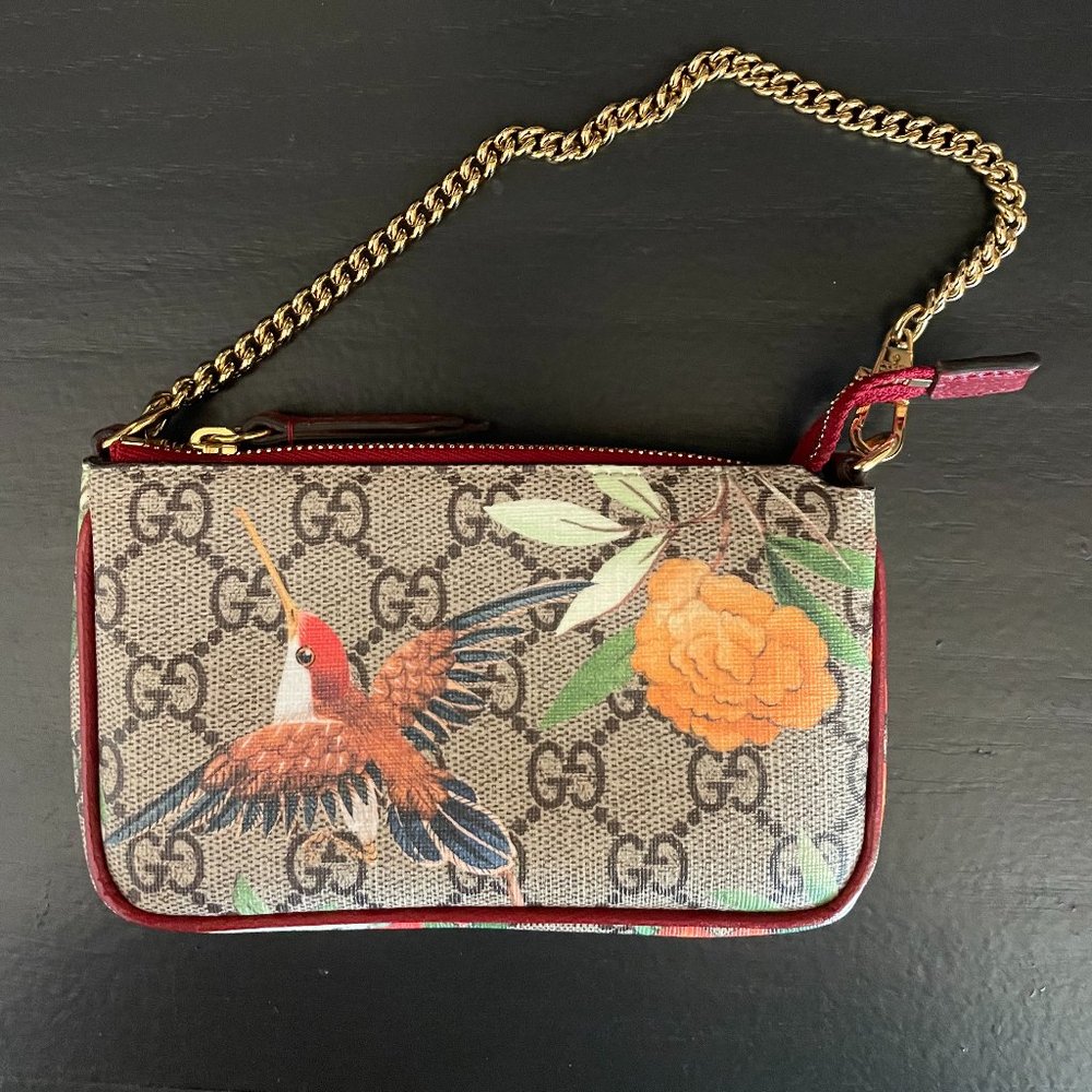 GUCCI Zip Clutch Tian Floral Bird Print